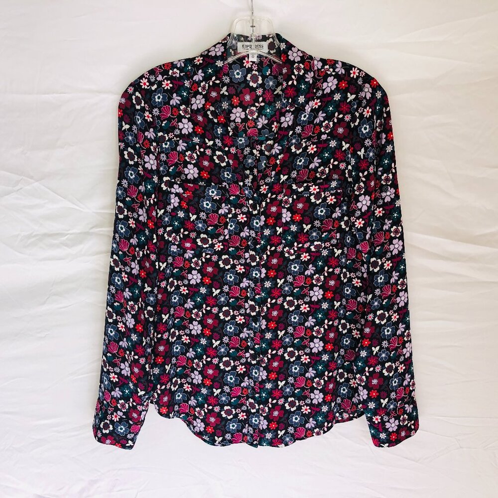 Express Portofino Floral Button Front Blouse Top‎ Women's Size XS